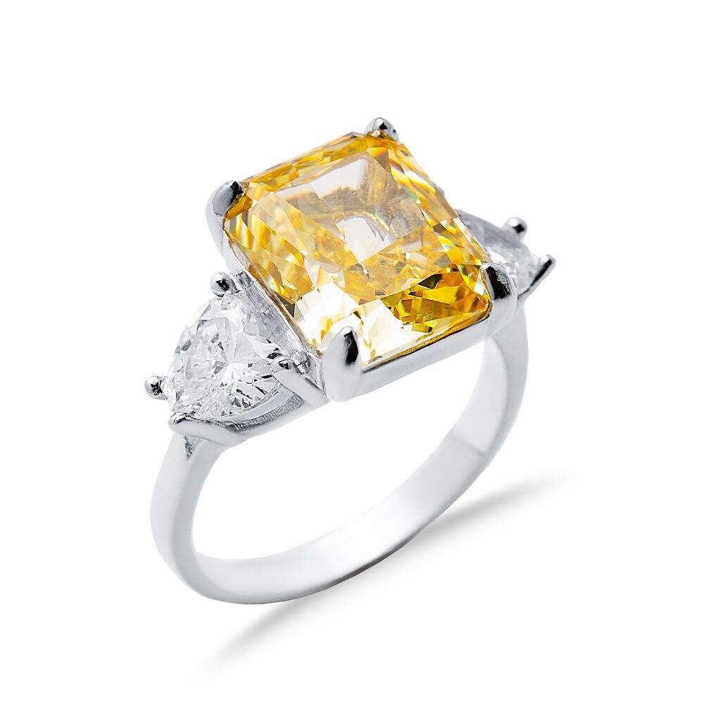 Citrine CZ Stone Baguette Design Zircon Cluster Ring