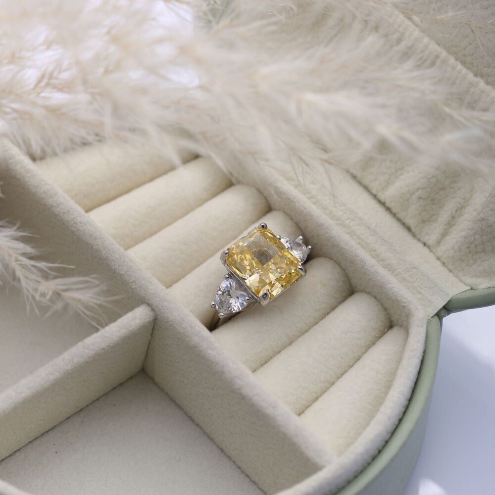 Citrine CZ Stone Baguette Design Zircon Cluster Ring