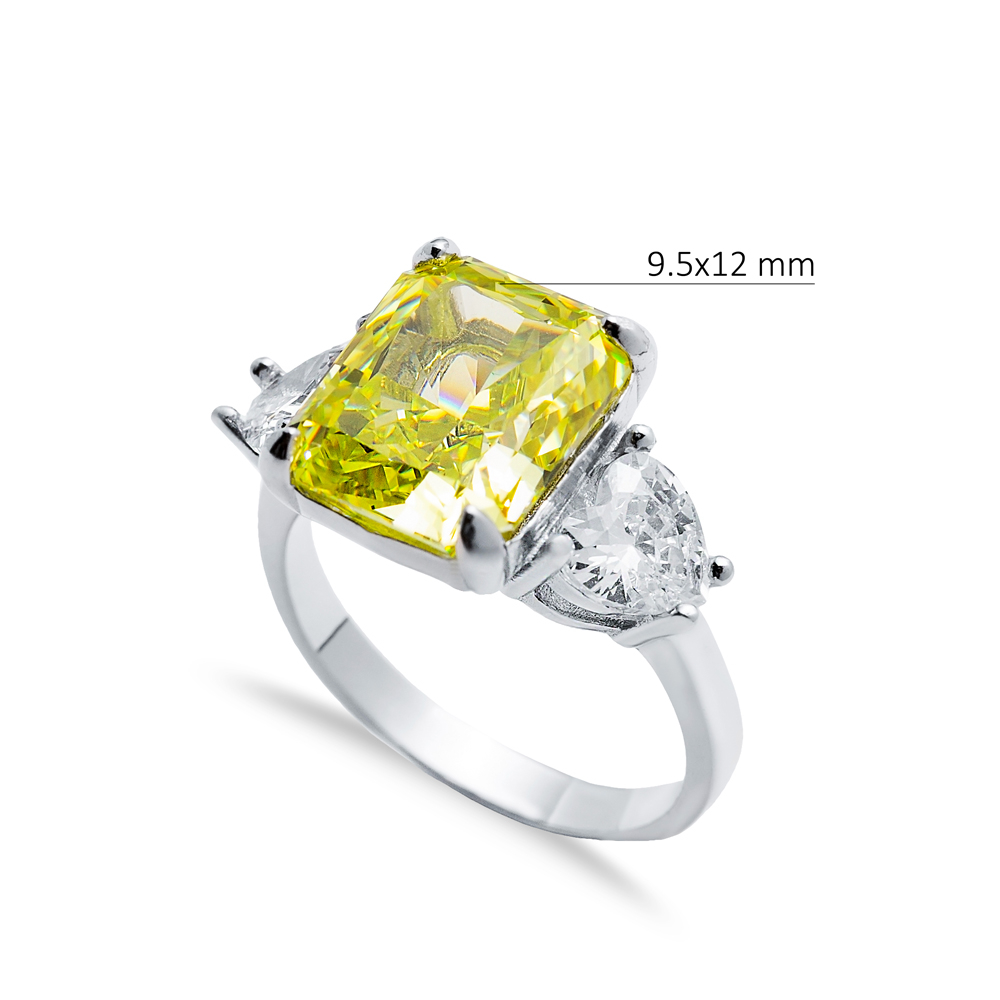 Yellow Citrine CZ Stone Baguette Design Zircon Cluster Ring