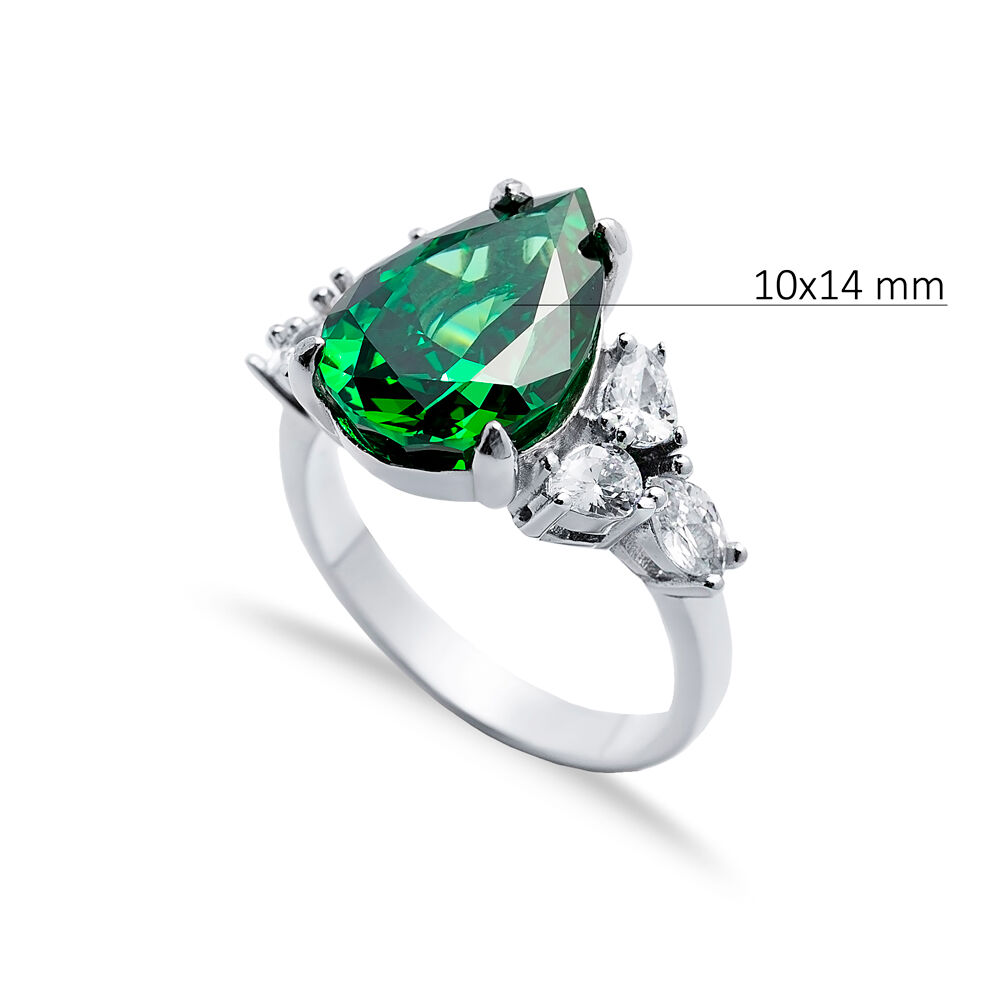 Emerald CZ Stone Pear Drop Design Cluster Zircon Ring