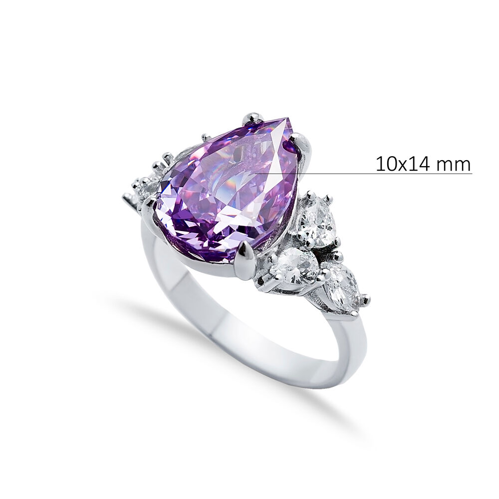 Amethyst CZ Stone Pear Drop Design Cluster Zircon Ring