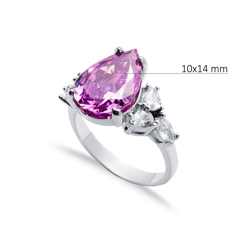 Pink CZ Stone Pear Drop Design Cluster Zircon Ring