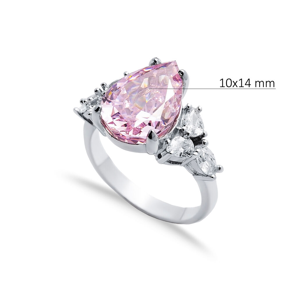 Light Pink CZ Stone Pear Drop Design Cluster Zircon Ring