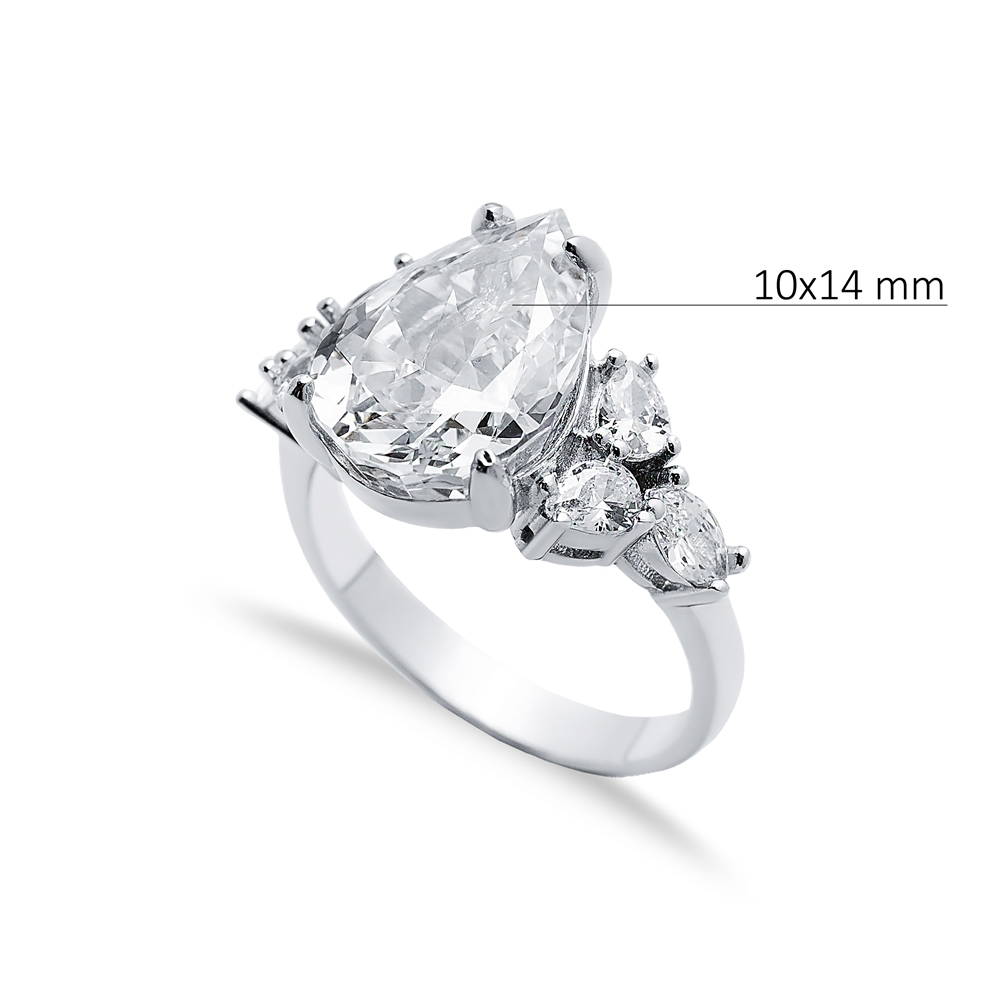 White CZ Stone Pear Drop Design Cluster Zircon Ring