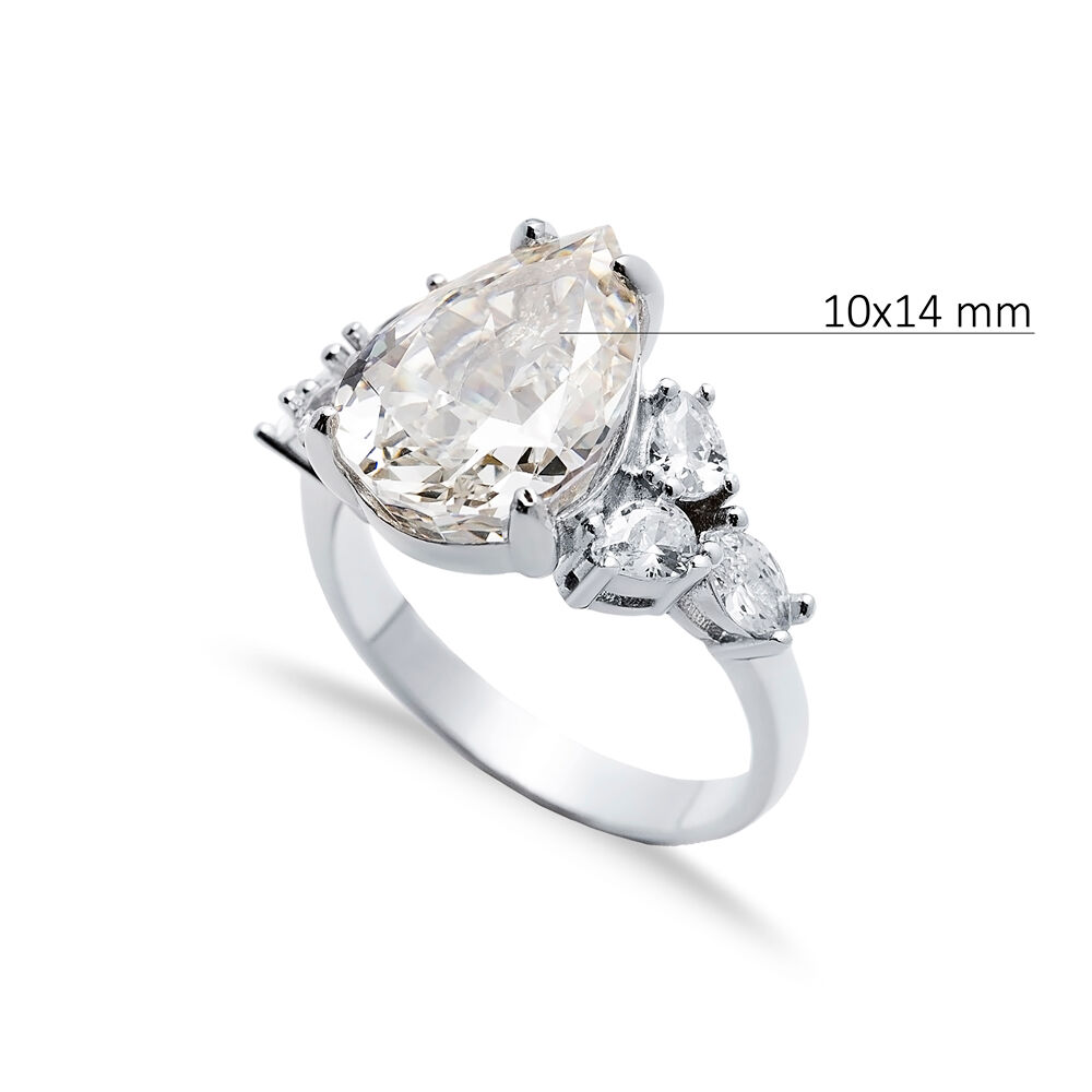 Off White CZ Stone Pear Drop Design Cluster Zircon Ring