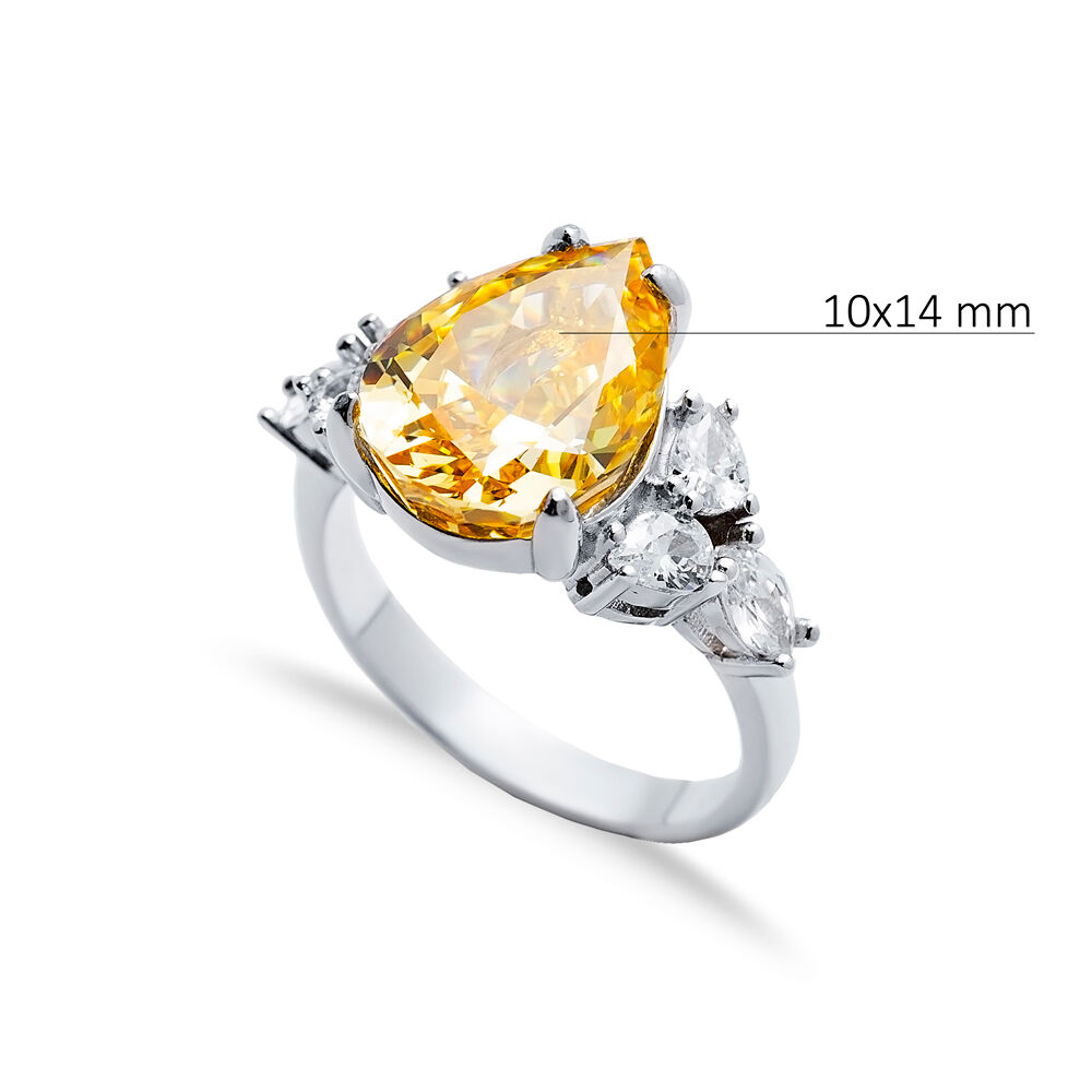 Citrine CZ Stone Pear Drop Design Cluster Zircon Ring Jewelry