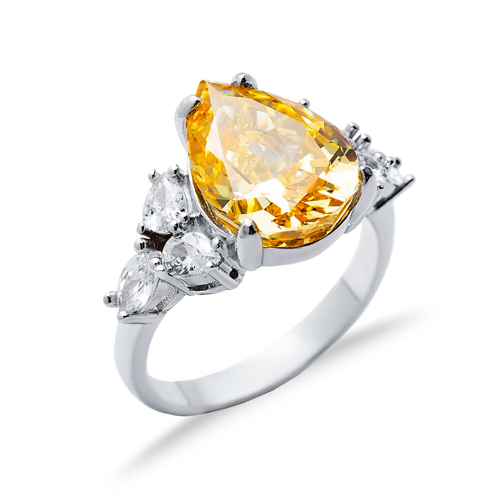 Citrine CZ Stone Pear Drop Design Cluster Zircon Ring Jewelry