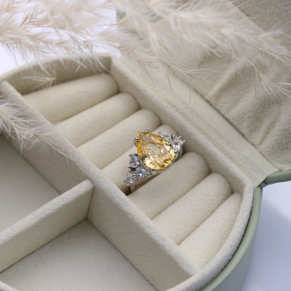 Citrine CZ Stone Pear Drop Design Cluster Zircon Ring Jewelry