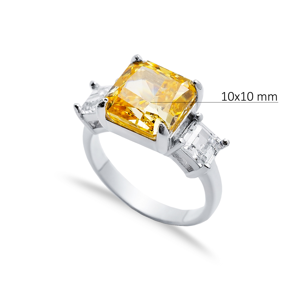 Square Design Citrine CZ Stone Cluster Zircon Ring Jewelry