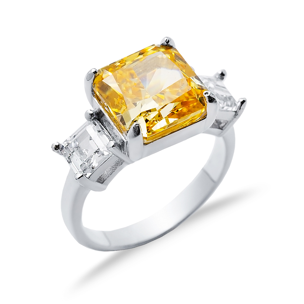 Square Design Citrine CZ Stone Cluster Zircon Ring Jewelry