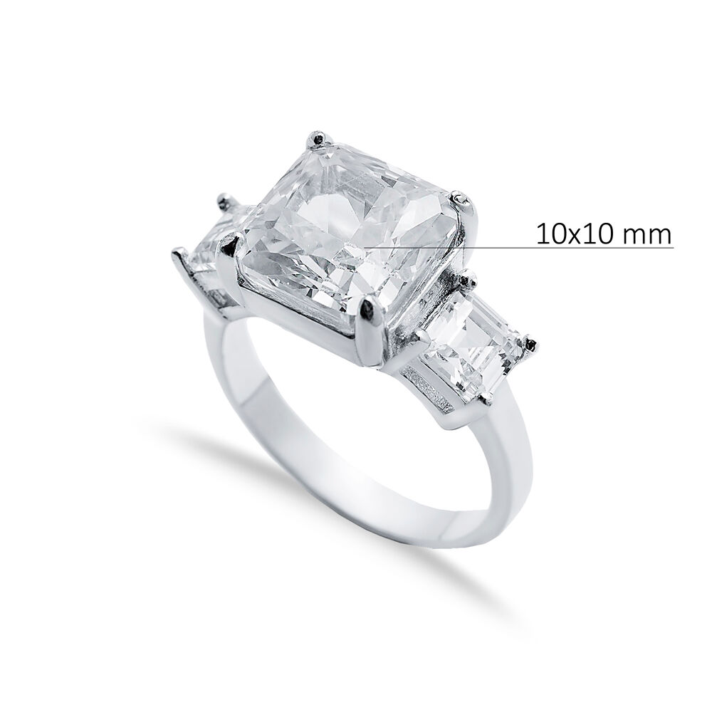 Square Design White CZ Stone Cluster Zircon Ring Jewelry