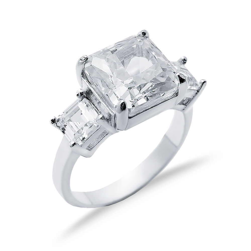 Square Design White CZ Stone Cluster Zircon Ring Jewelry