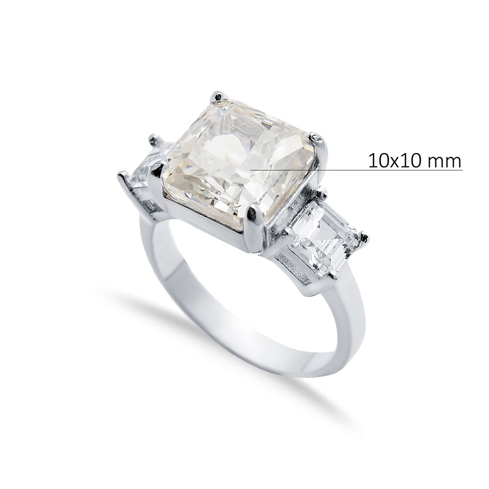 Square Design Off White CZ Stone Cluster Zircon Ring Jewelry