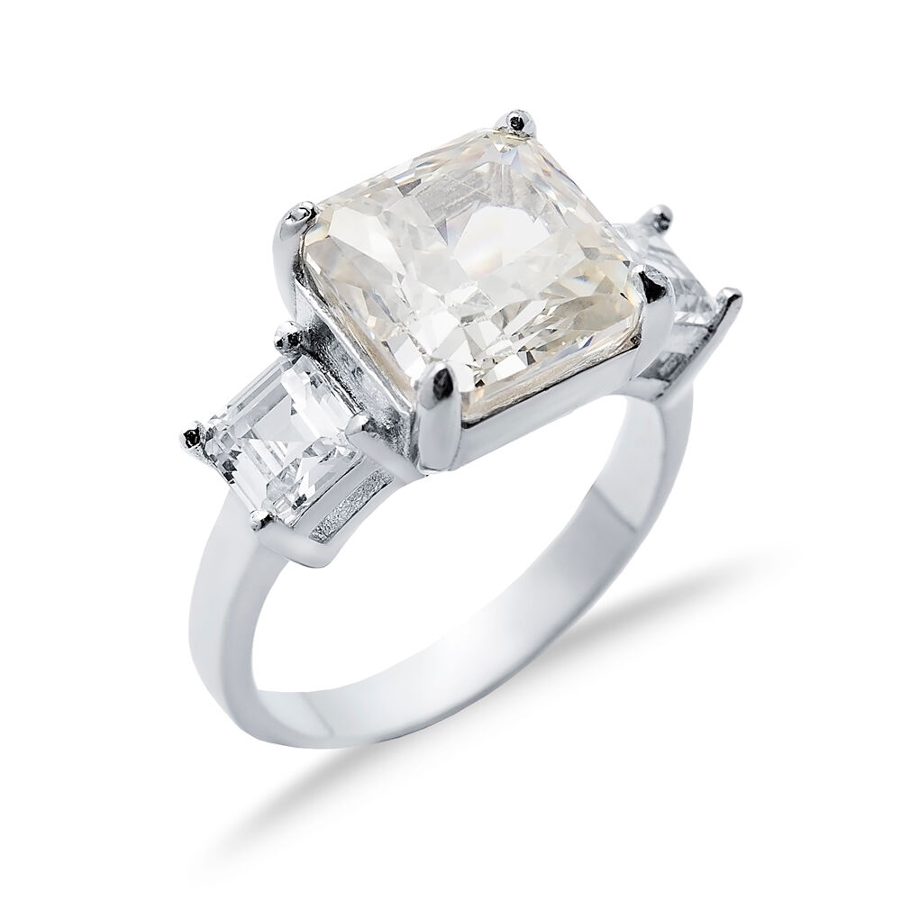 Square Design Off White CZ Stone Cluster Zircon Ring Jewelry