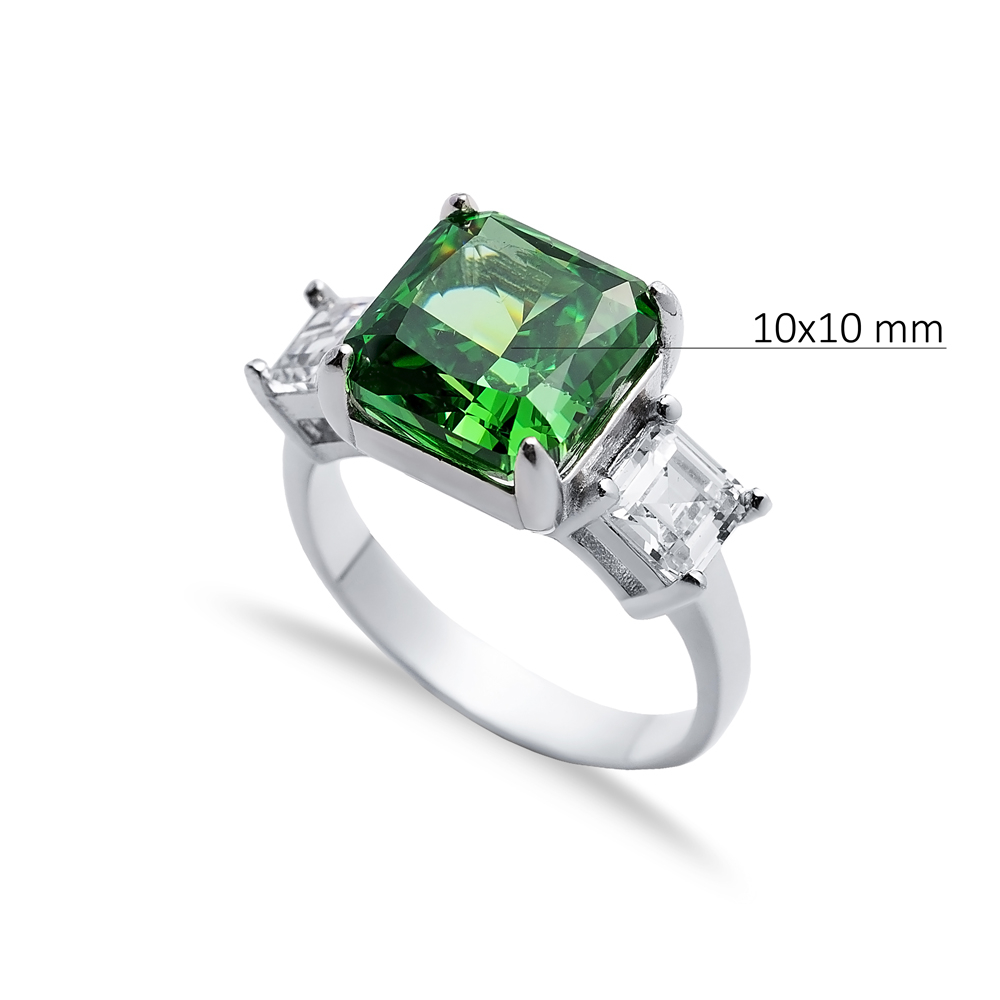 Square Design Emerald CZ Stone Cluster Zircon Ring Jewelry