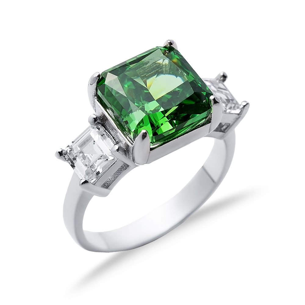 Square Design Emerald CZ Stone Cluster Zircon Ring Jewelry