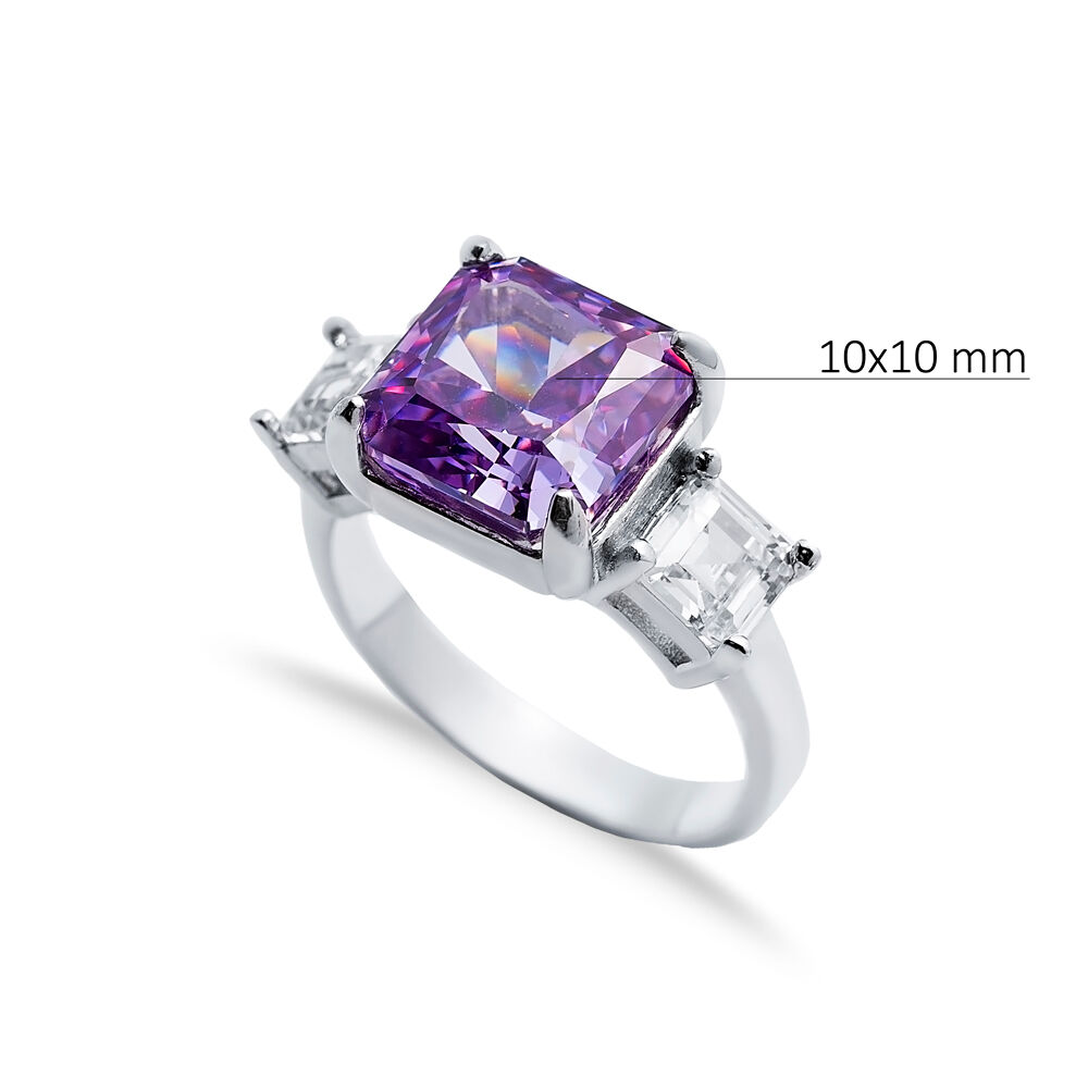 Amethyst CZ Stone Square Design Cluster Zircon Ring