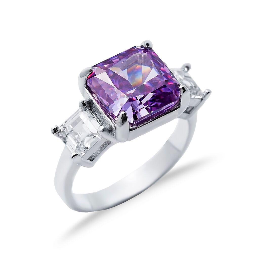 Amethyst CZ Stone Square Design Cluster Zircon Ring