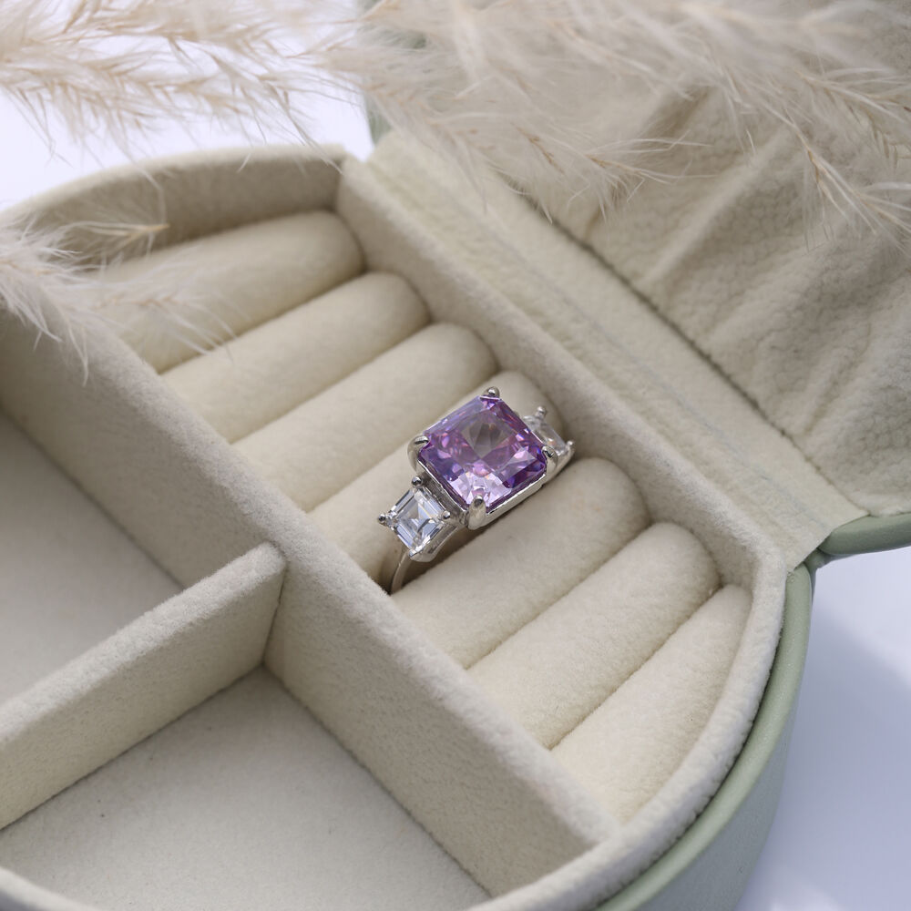 Amethyst CZ Stone Square Design Cluster Zircon Ring