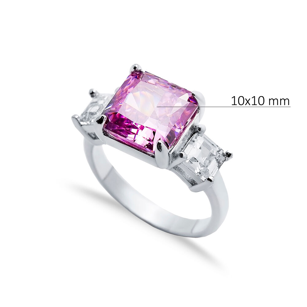 Pink CZ Stone Square Design Cluster Zircon Ring