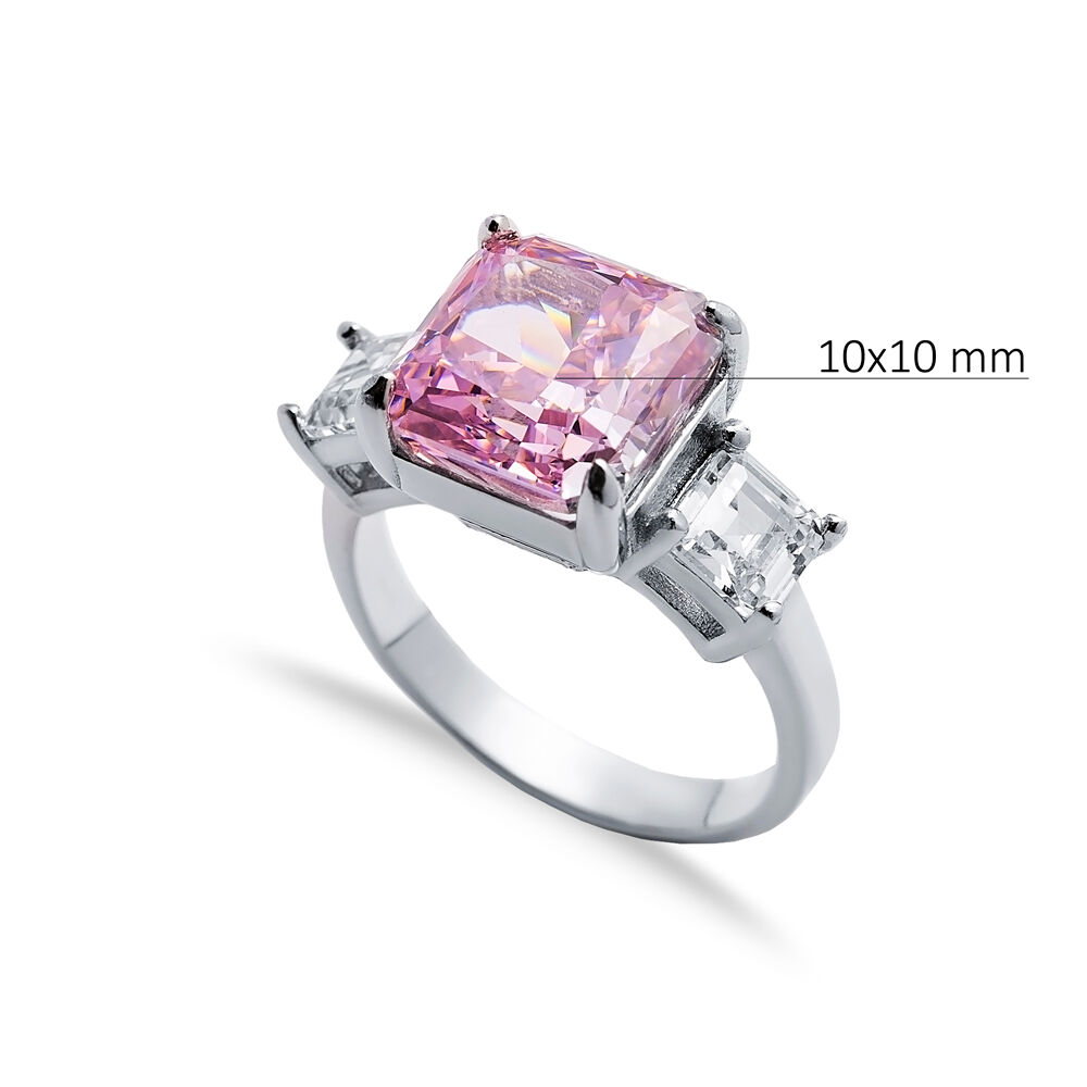 Light Pink CZ Stone Square Design Cluster Zircon Ring