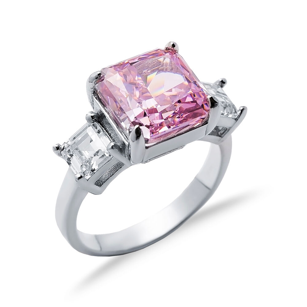 Light Pink CZ Stone Square Design Cluster Zircon Ring