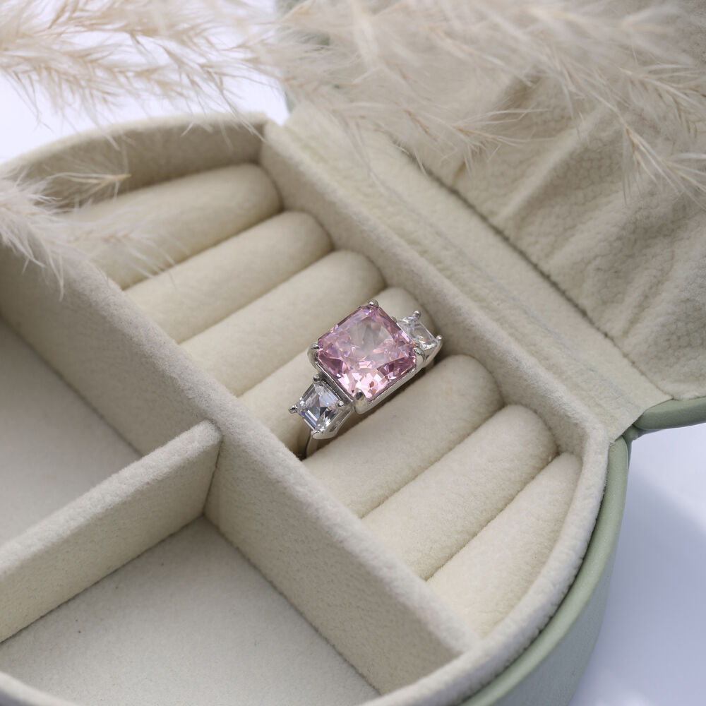 Light Pink CZ Stone Square Design Cluster Zircon Ring