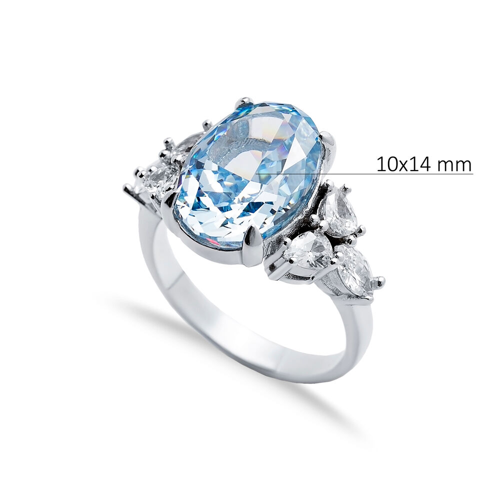 Aquamarine CZ Stone Oval Design Cluster Zircon Ring