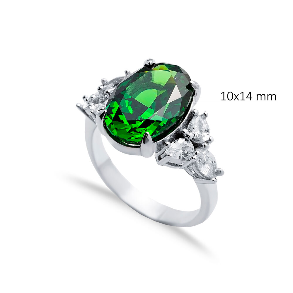 Emerald CZ Stone Oval Design Cluster Zircon Ring