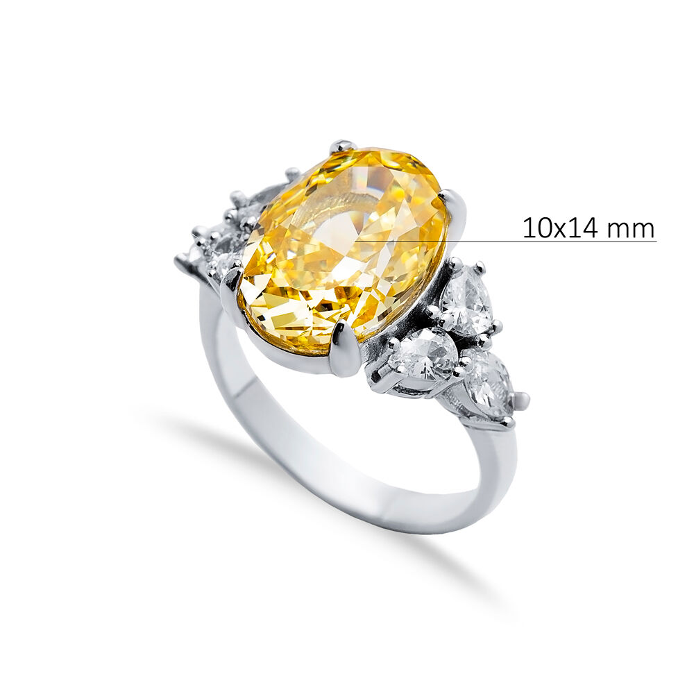 Citrine CZ Stone Oval Design Cluster Zircon Ring