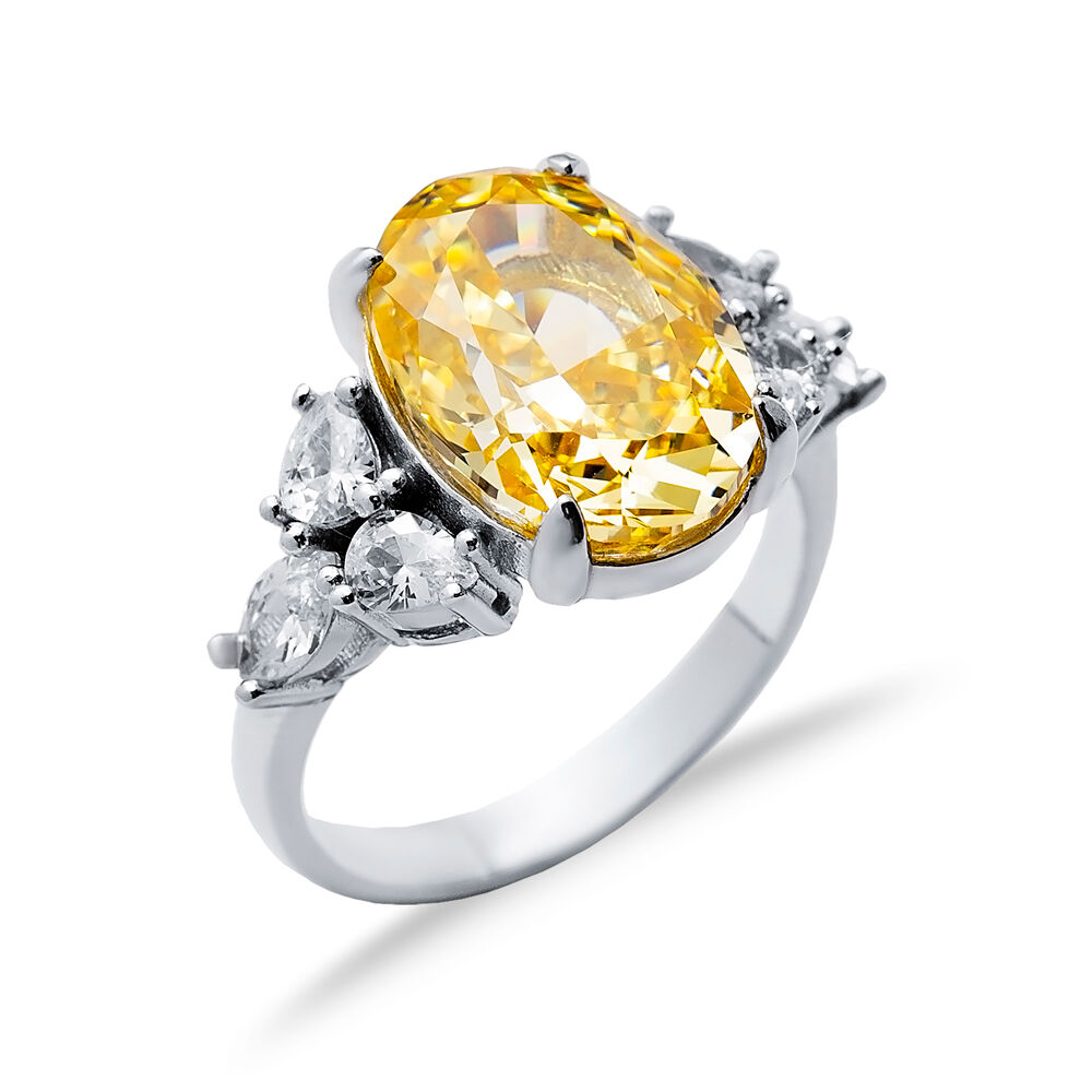 Citrine CZ Stone Oval Design Cluster Zircon Ring