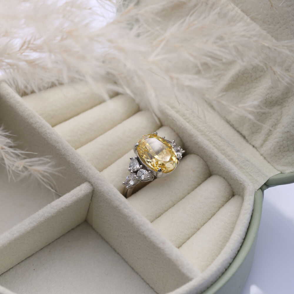 Citrine CZ Stone Oval Design Cluster Zircon Ring