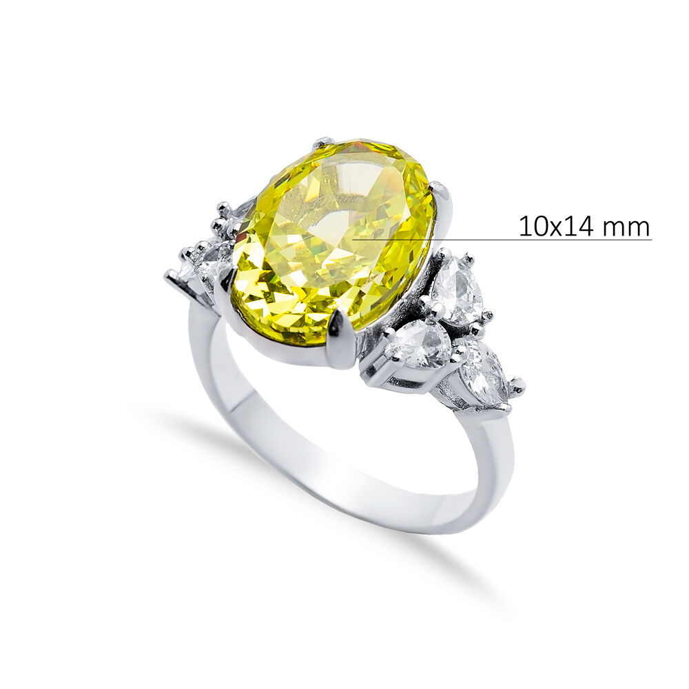 Yellow Citrine CZ Stone Oval Design Cluster Zircon Ring