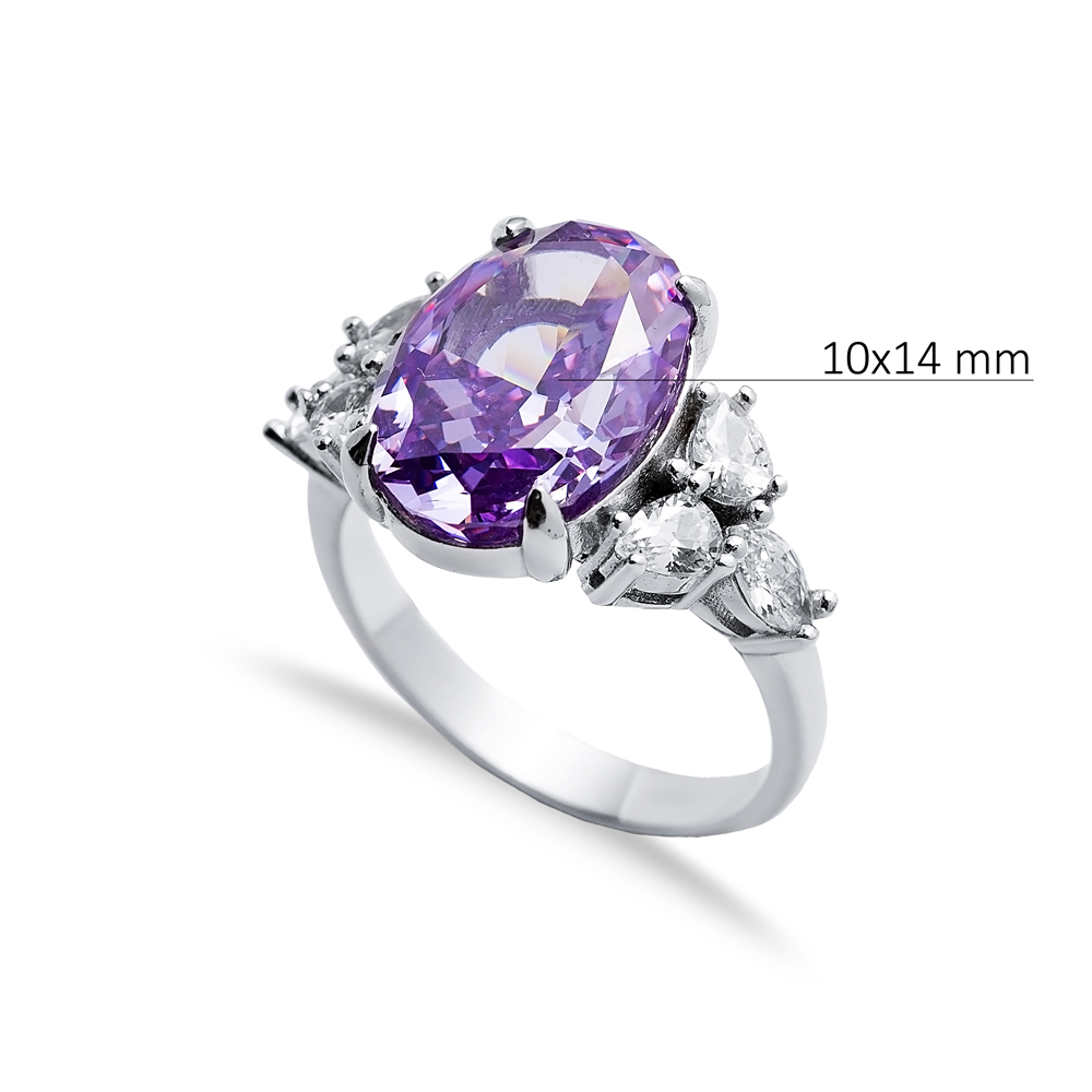 Amethyst CZ Stone Oval Design Cluster Zircon Ring