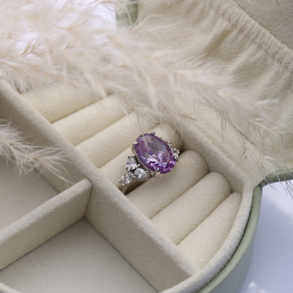 Amethyst CZ Stone Oval Design Cluster Zircon Ring