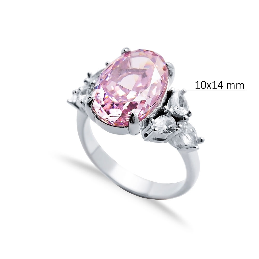 Pink CZ Stone Oval Design Cluster Zircon Ring