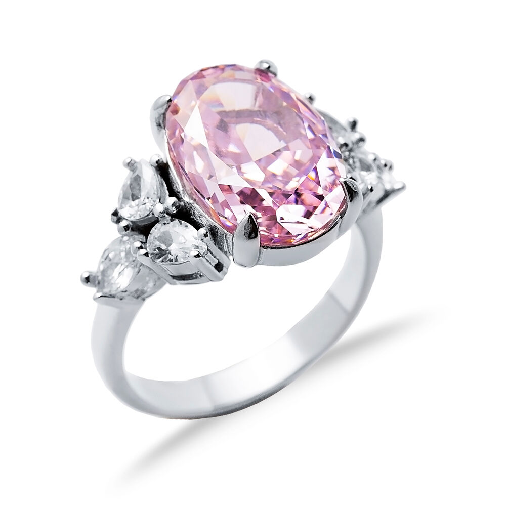 Pink CZ Stone Oval Design Cluster Zircon Ring