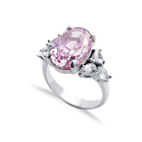 Light Pink CZ Stone Oval Design Cluster Zircon Ring