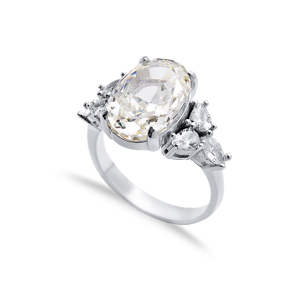 Off White CZ Stone Oval Design Cluster Zircon Ring
