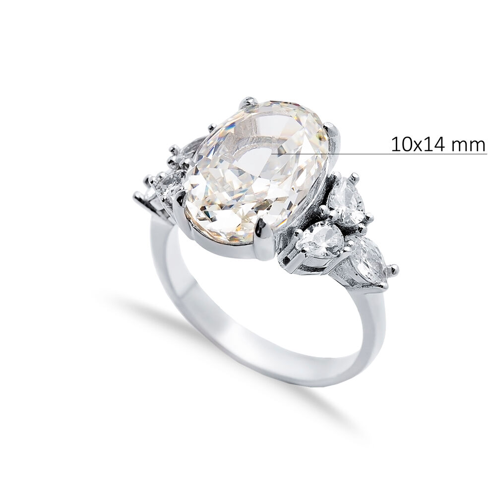 Off White CZ Stone Oval Design Cluster Zircon Ring