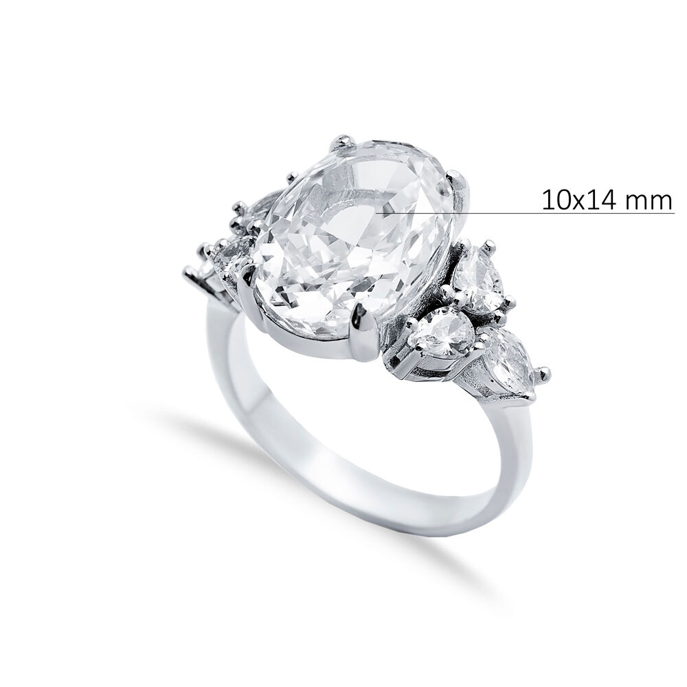 White CZ Stone Oval Design Cluster Zircon Ring Jewellery