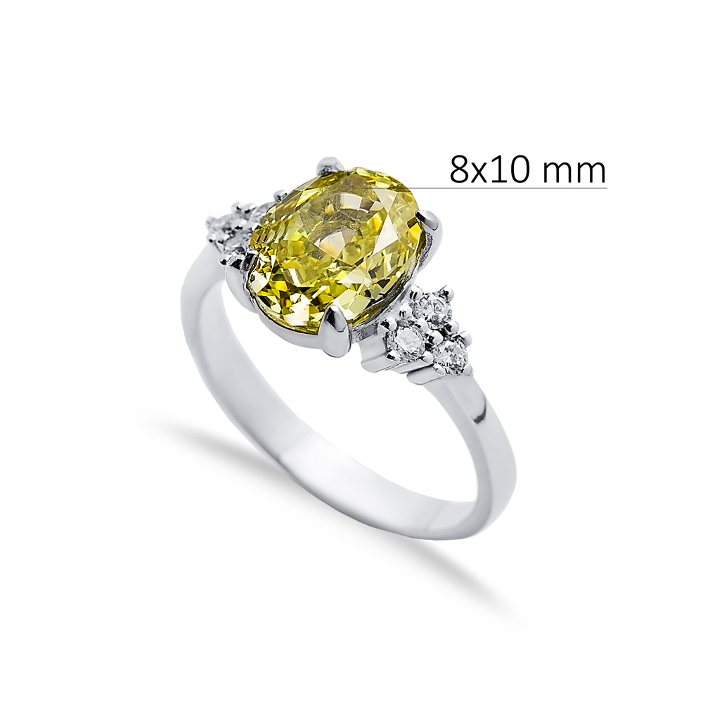 Yellow Citrine CZ Stone Oval Design Cluster Zircon Ring