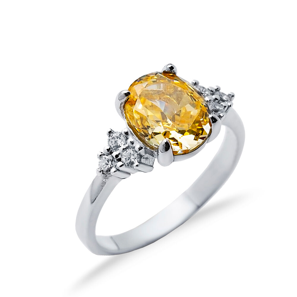 Citrine CZ Stone Oval Design Cluster Zircon Ring Jewelry