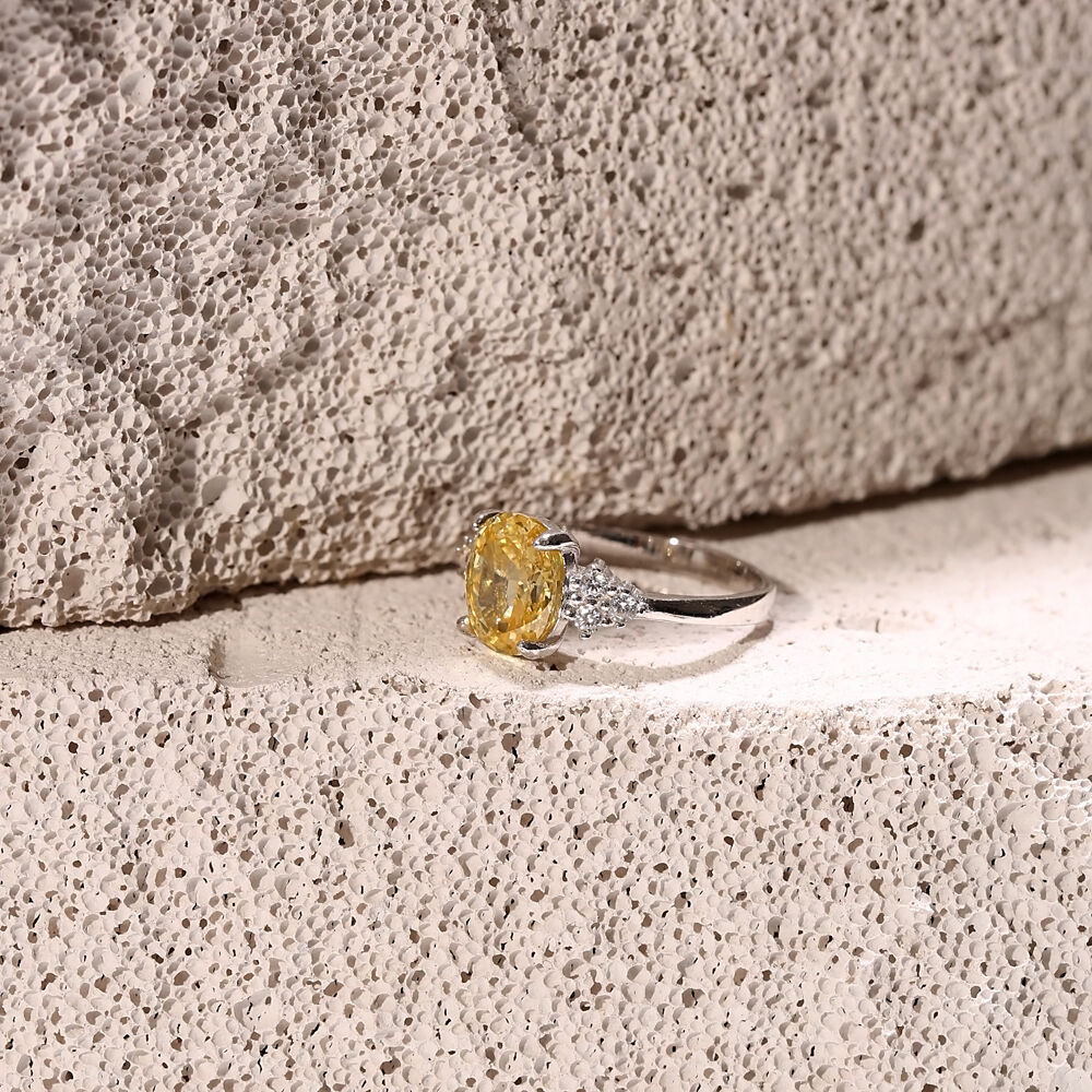 Citrine CZ Stone Oval Design Cluster Zircon Ring Jewelry