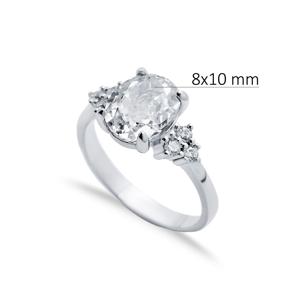 White CZ Stone Oval Design Cluster Zircon Ring Jewelry