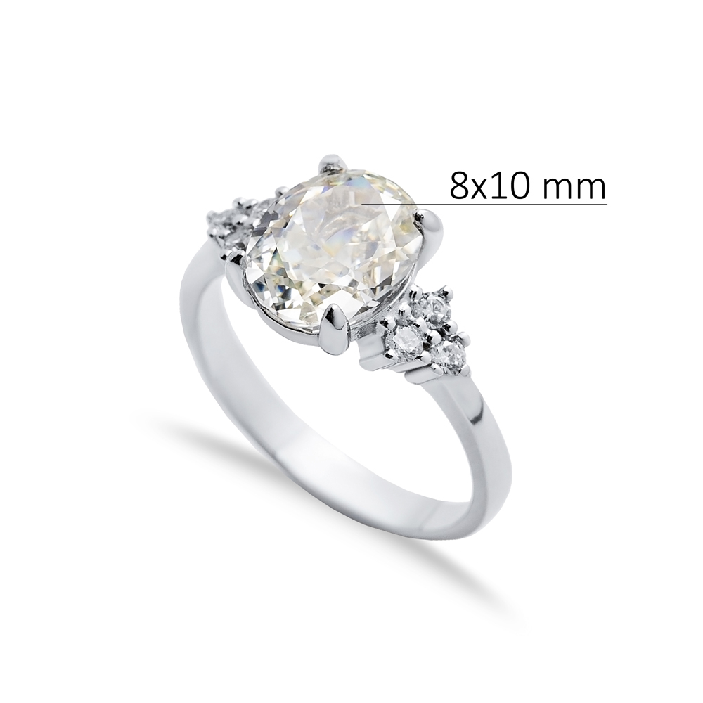 Off White CZ Stone Oval Design Cluster Zircon Ring Jewelry