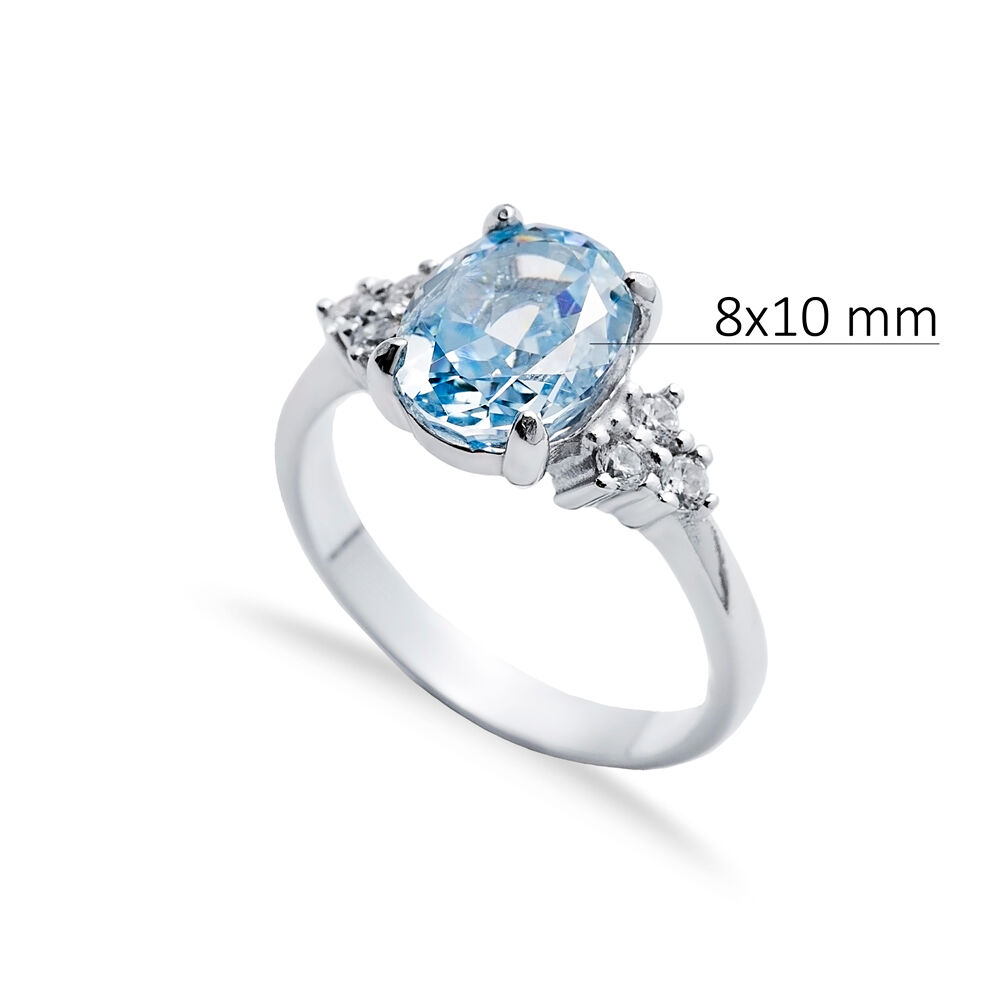 Aquamarine CZ Stone Oval Design Cluster Zircon Ring Jewelry