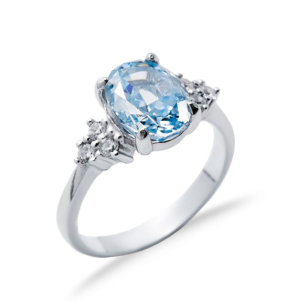 Aquamarine CZ Stone Oval Design Cluster Zircon Ring Jewelry