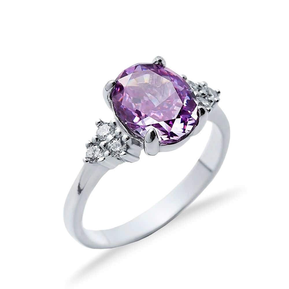 Amethyst CZ Stone Oval Design Cluster Zircon Ring Jewelry