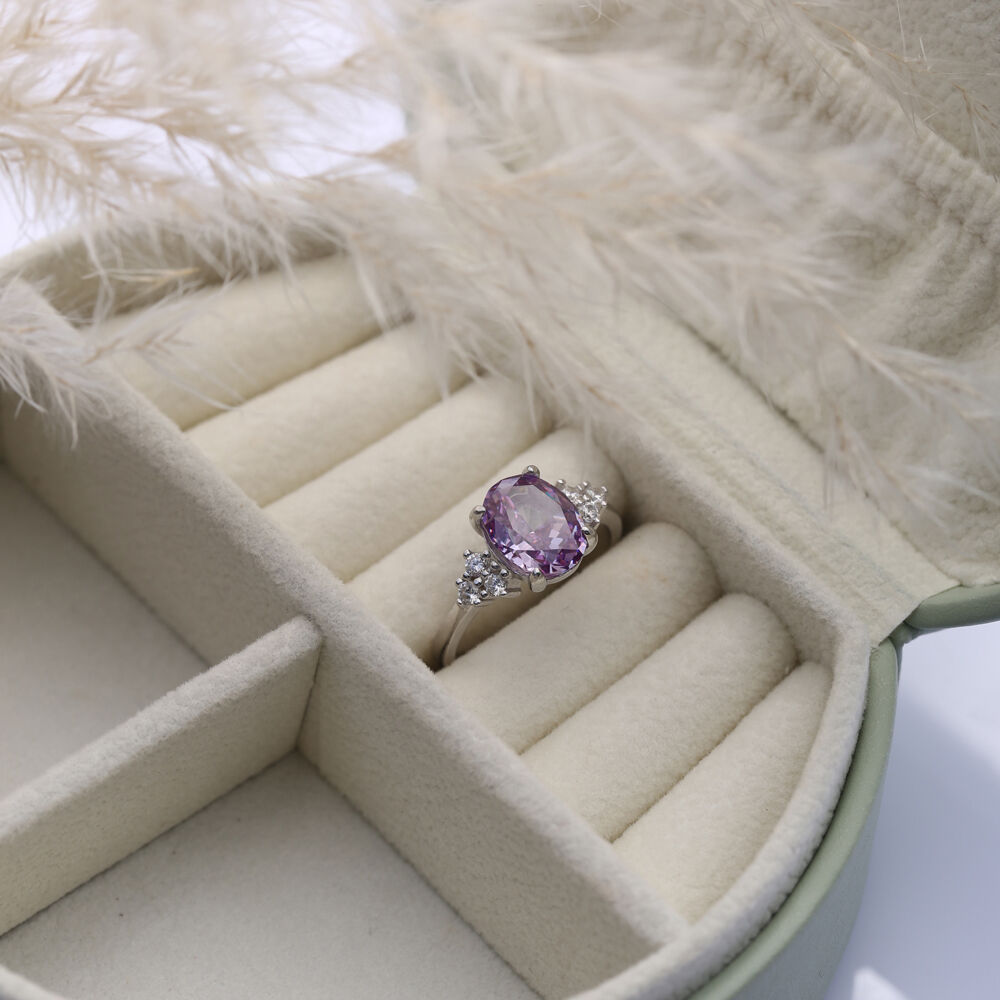 Amethyst CZ Stone Oval Design Cluster Zircon Ring Jewelry